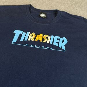 THRASHER Magazine Argentina Revista T-Shirt Mens XL Blue  Sun Logo Skate Tee